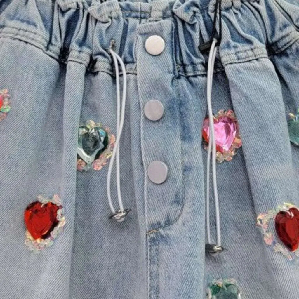 Streetwear women's rhinestone denim shorts