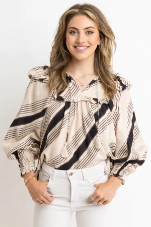 Stripe Ruffle Puff Sleeve Top