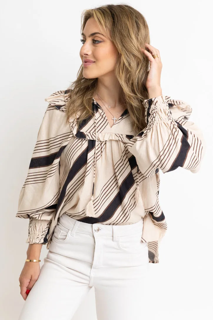 Stripe Ruffle Puff Sleeve Top