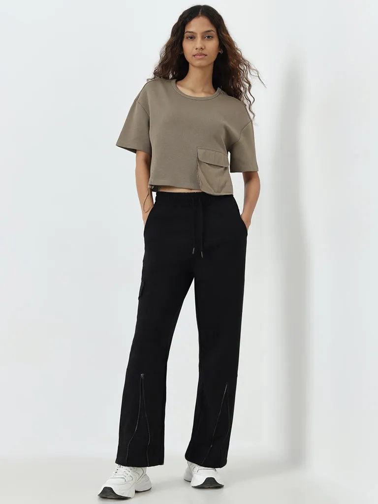 Studiofit Black Cargo-Style High-Rise Track Pants