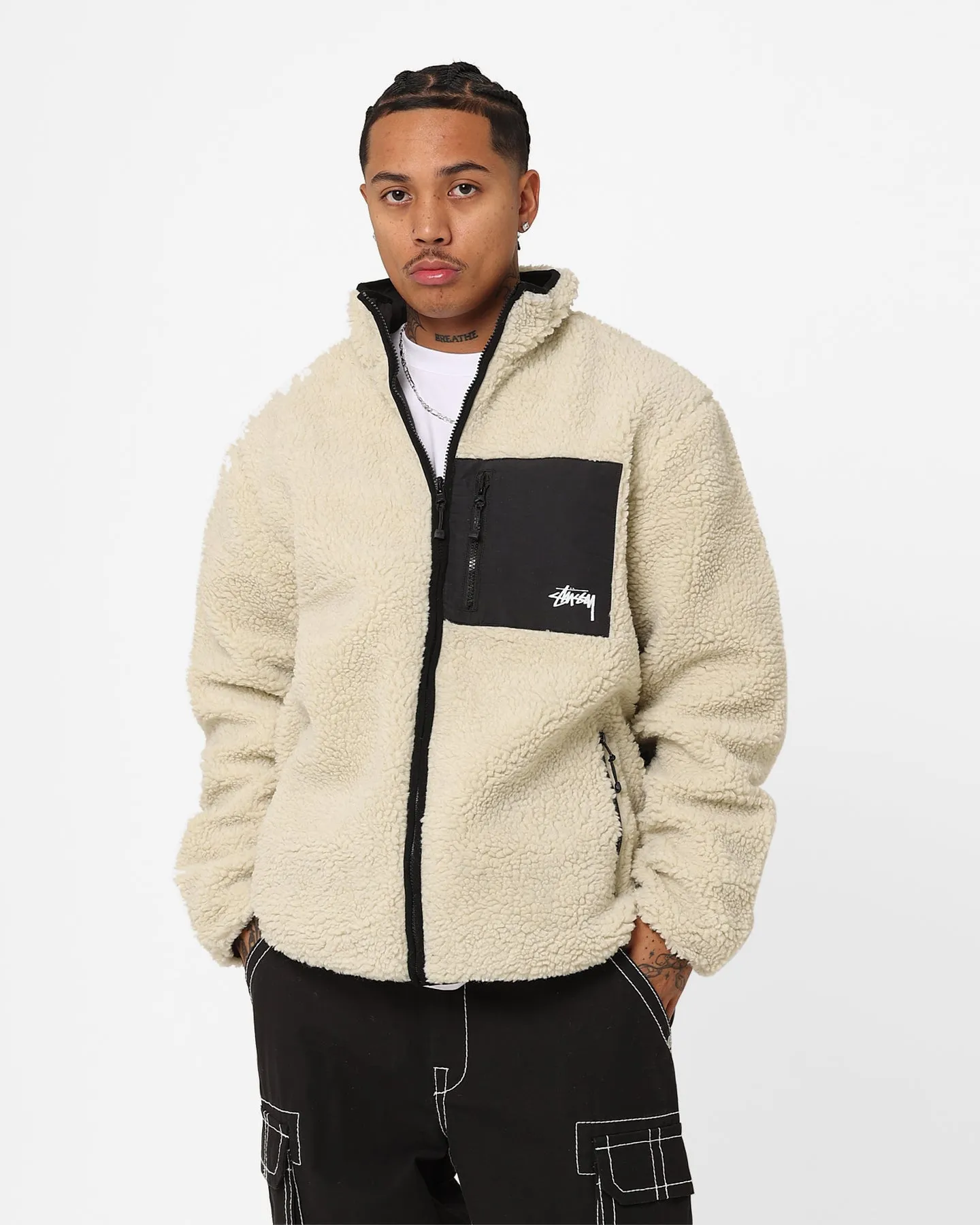 Stussy Ball Fleece Reversible Jacket Cream/Black