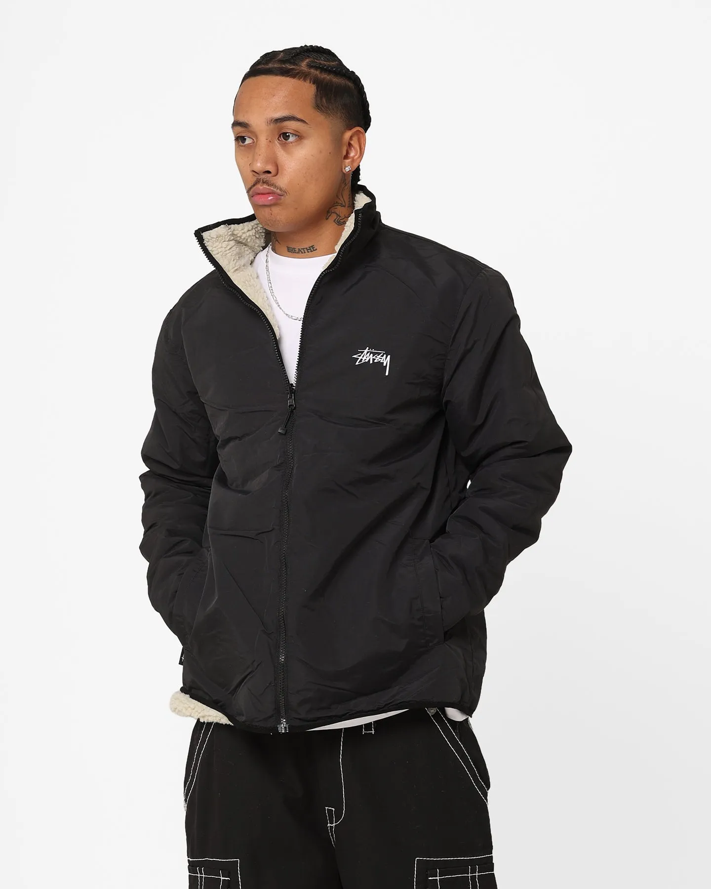 Stussy Ball Fleece Reversible Jacket Cream/Black