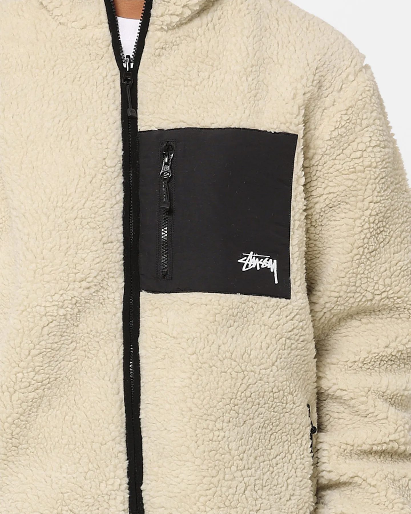 Stussy Ball Fleece Reversible Jacket Cream/Black