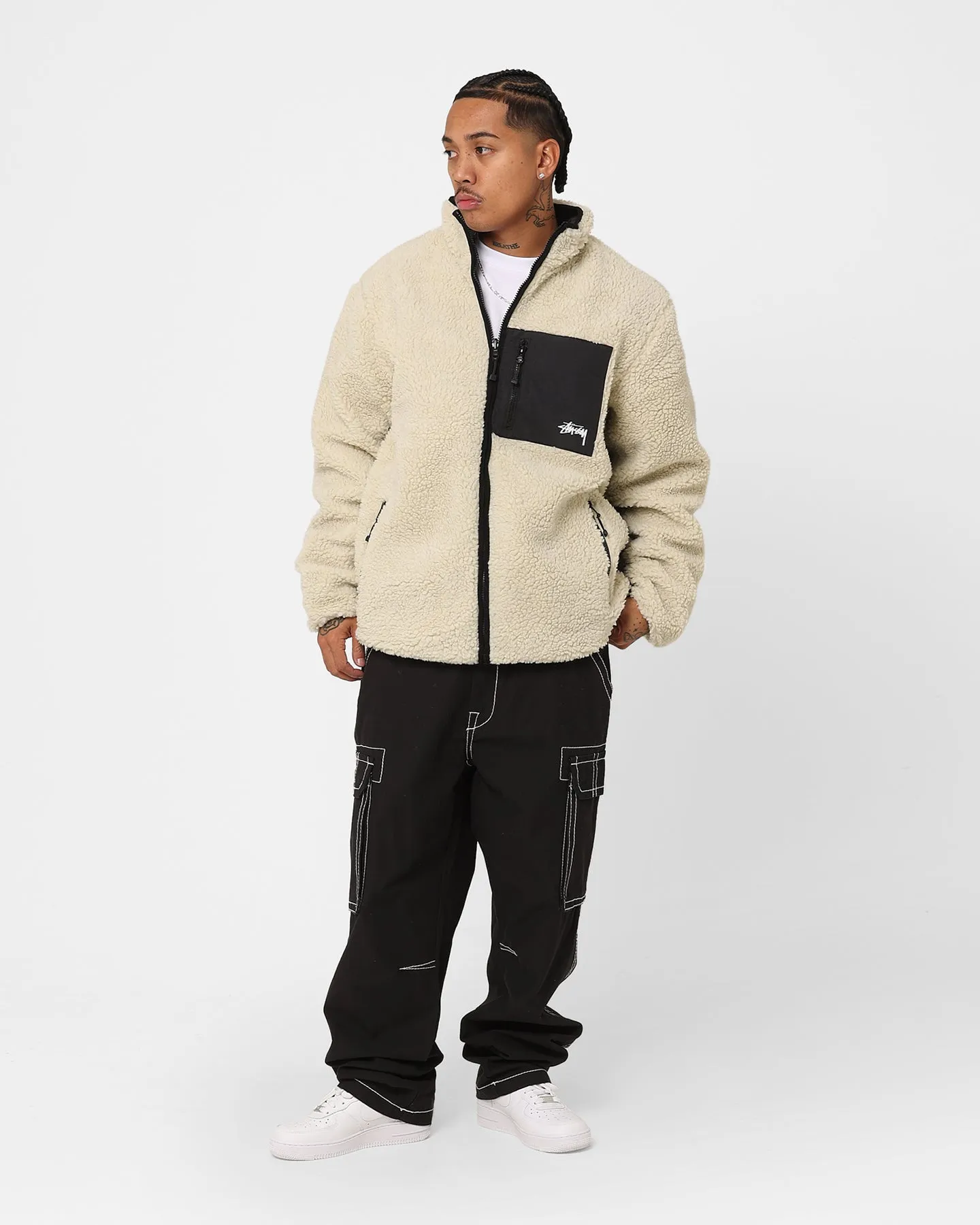 Stussy Ball Fleece Reversible Jacket Cream/Black