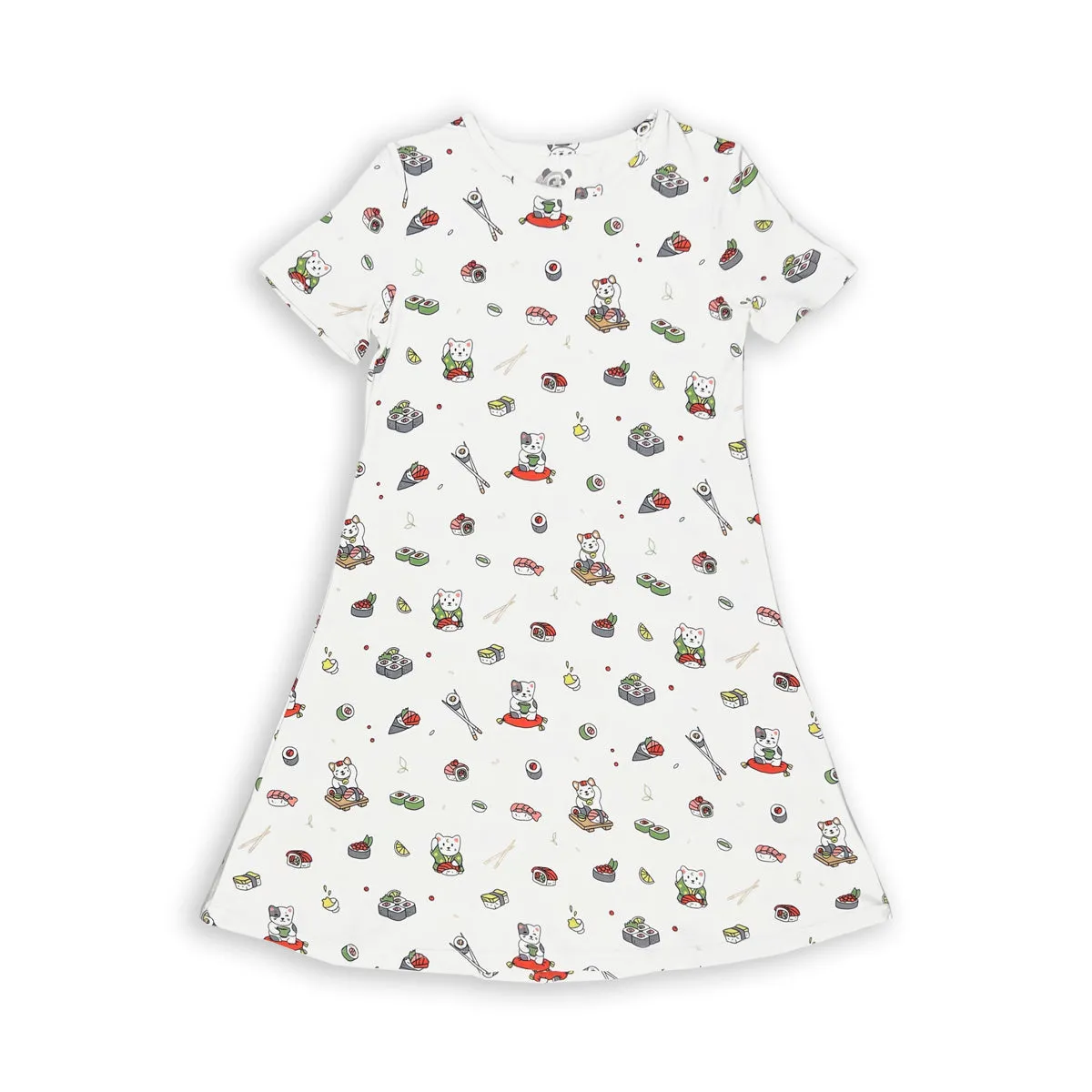 Sushi Cat Bamboo Girls' Short Sleeve Dress