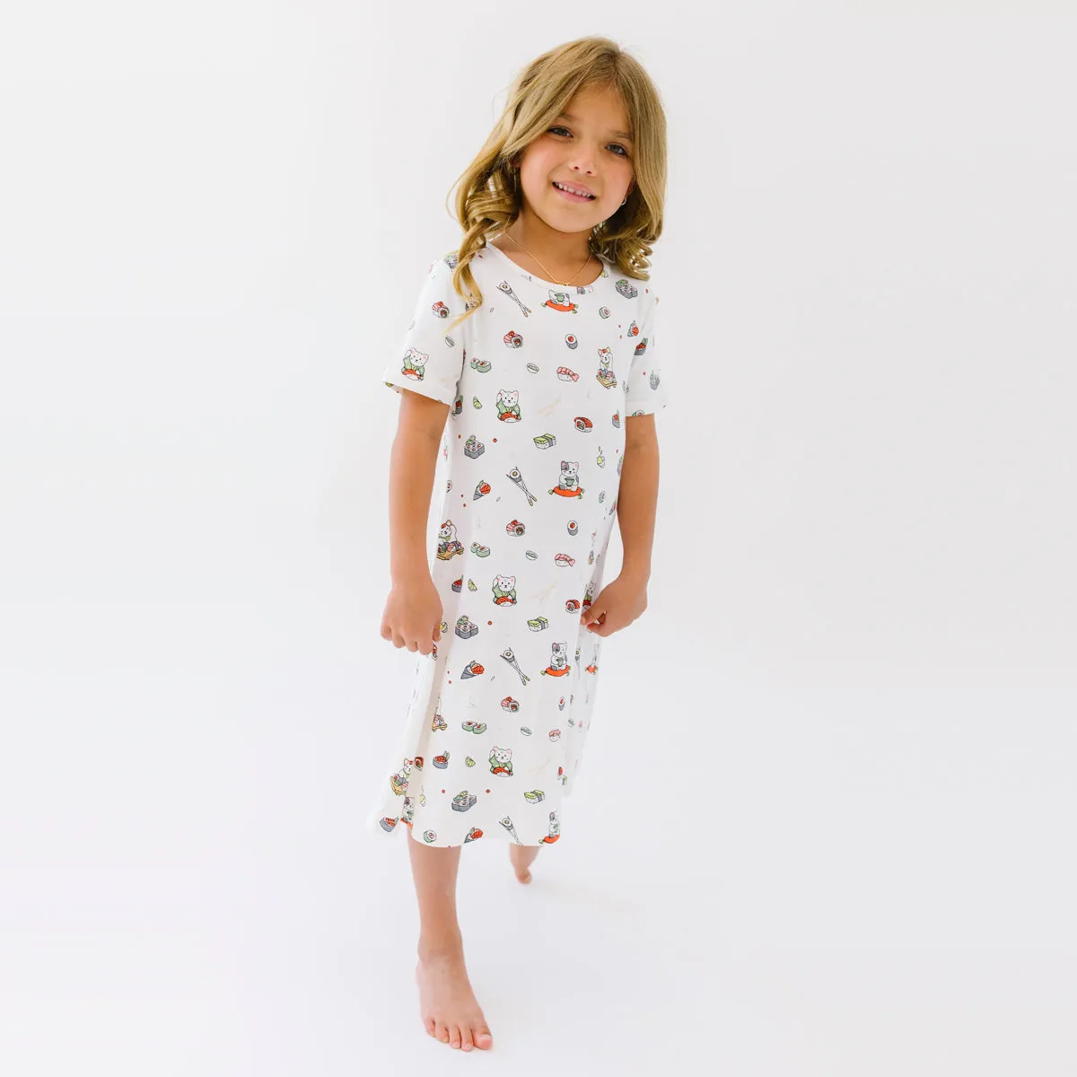 Sushi Cat Bamboo Girls' Short Sleeve Dress