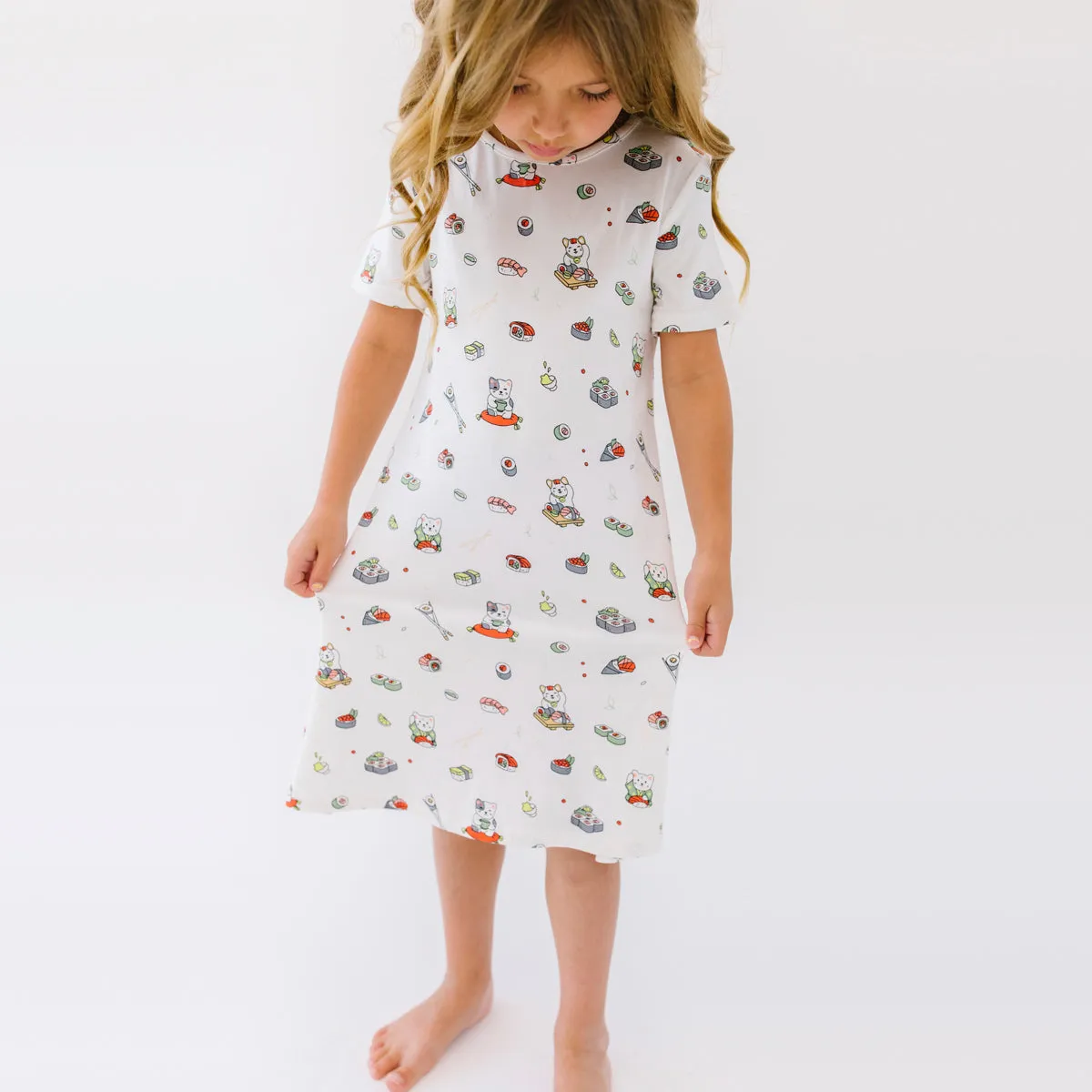 Sushi Cat Bamboo Girls' Short Sleeve Dress