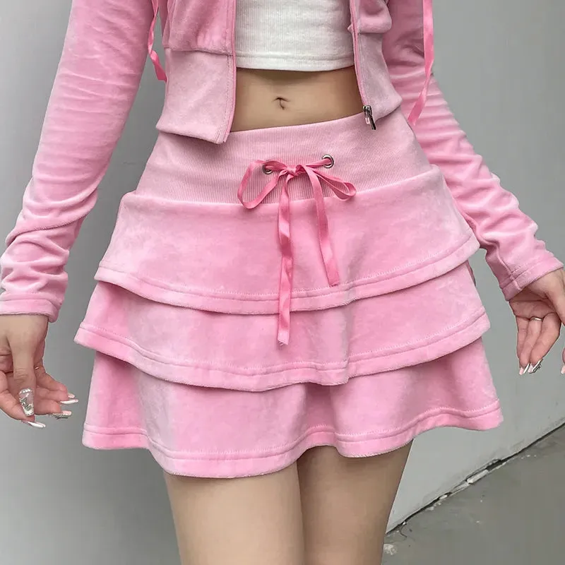 Sweet Pink Zip-Up Autumn Hoodie Jacket Cropped Coat Korean Fashion Slim Sweatshirt Coquette Clothes Pockets Outerwear