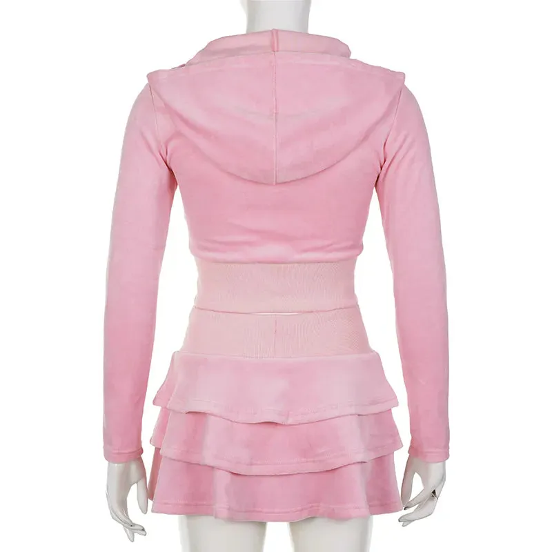 Sweet Pink Zip-Up Autumn Hoodie Jacket Cropped Coat Korean Fashion Slim Sweatshirt Coquette Clothes Pockets Outerwear