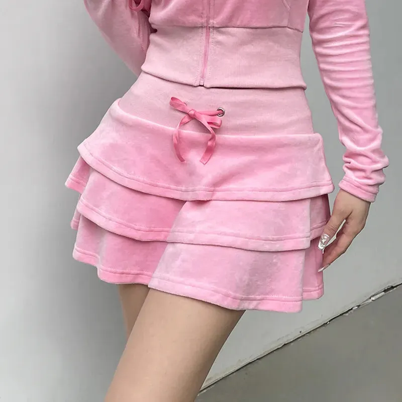 Sweet Pink Zip-Up Autumn Hoodie Jacket Cropped Coat Korean Fashion Slim Sweatshirt Coquette Clothes Pockets Outerwear