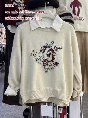 Sweet Sweater Pullover Women Cartoon Pullover Autumn Winter Outwear Loose Vintage Knitted Tops Female Fashion C-283