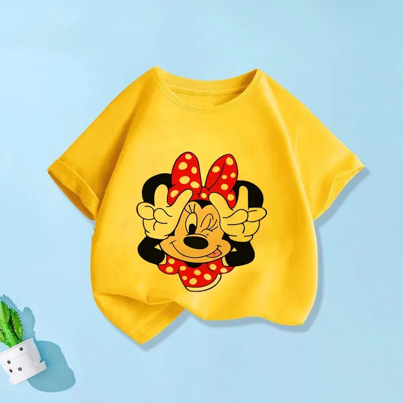 T Shirt Cartoon Disney Baby Kids Boys Girls Children Mickey Mouse Short Sleeve Summer Clothing Kawaii Minnie Print Tee Toddler