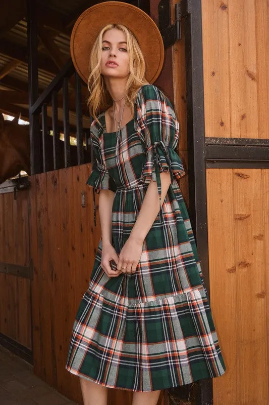 Tartan Tiered Midi Dress