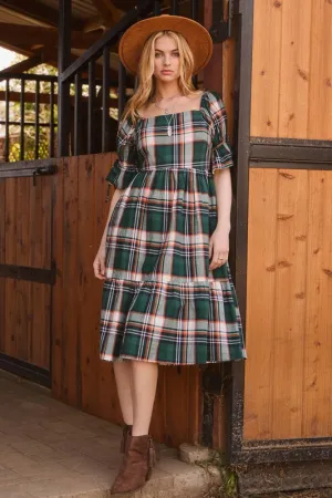 Tartan Tiered Midi Dress