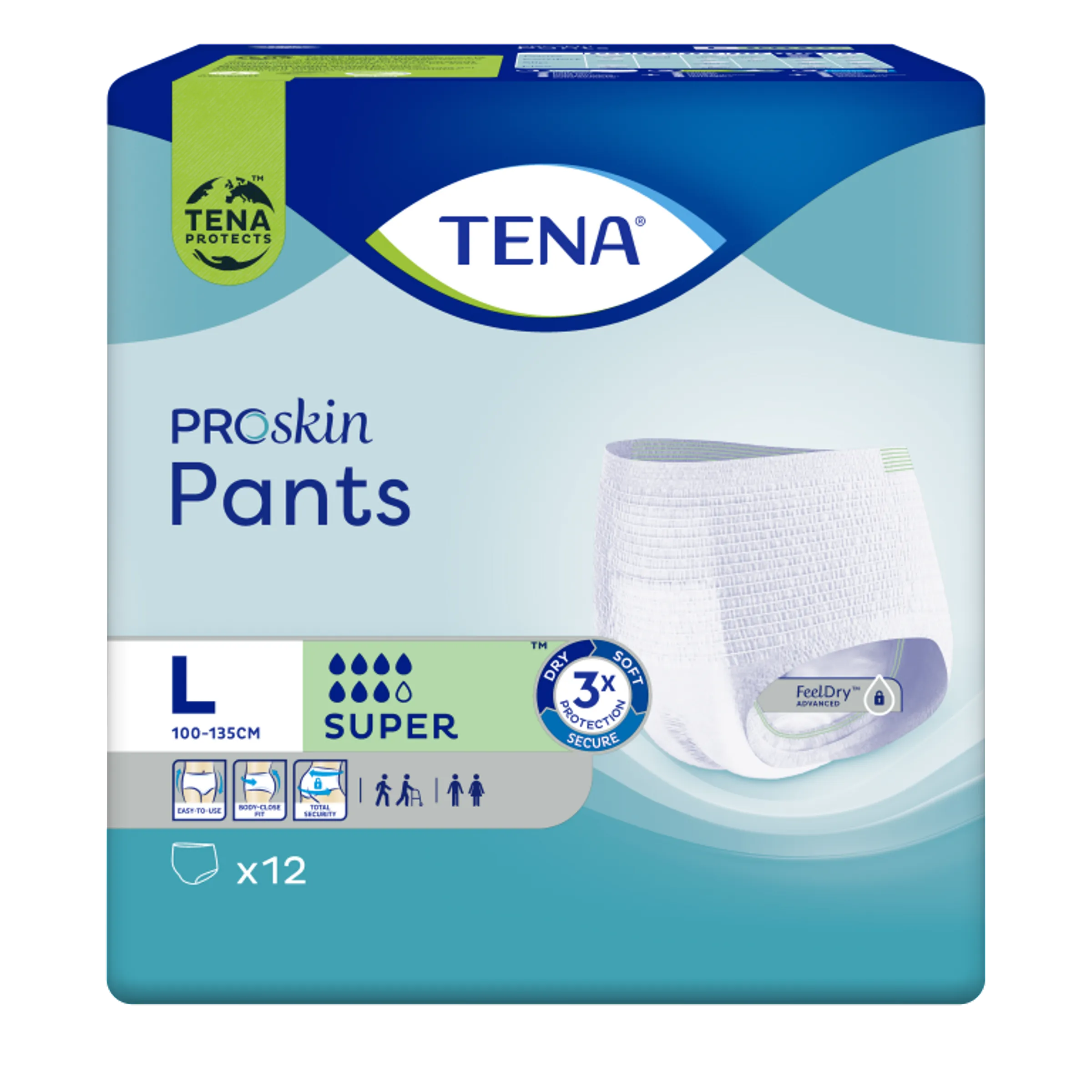 Tena Proskin Pants Super Large 12 - Drievoudige bescherming, snelle absorptie, ademend & comfortabel