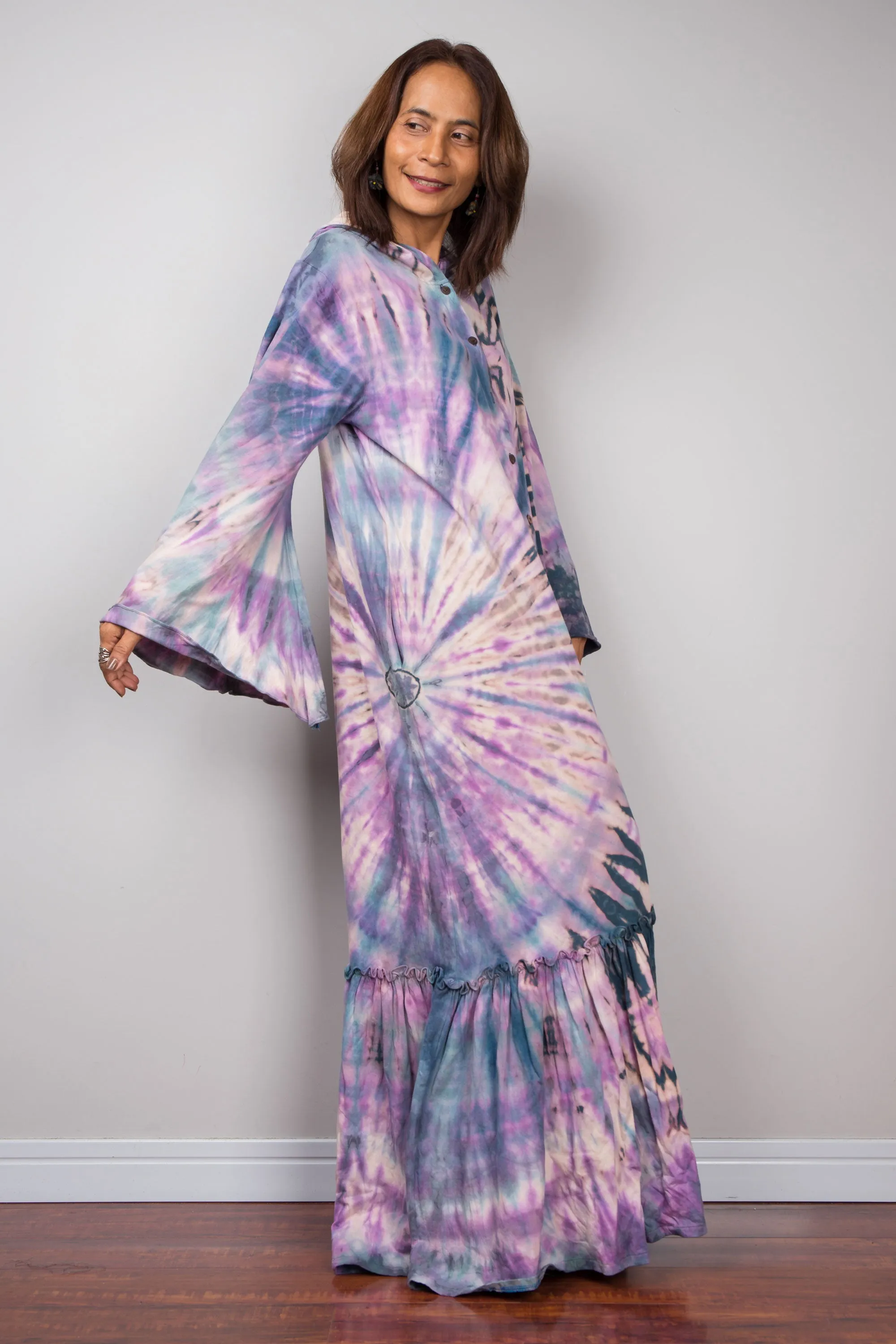 Tie dye hoodie button dress