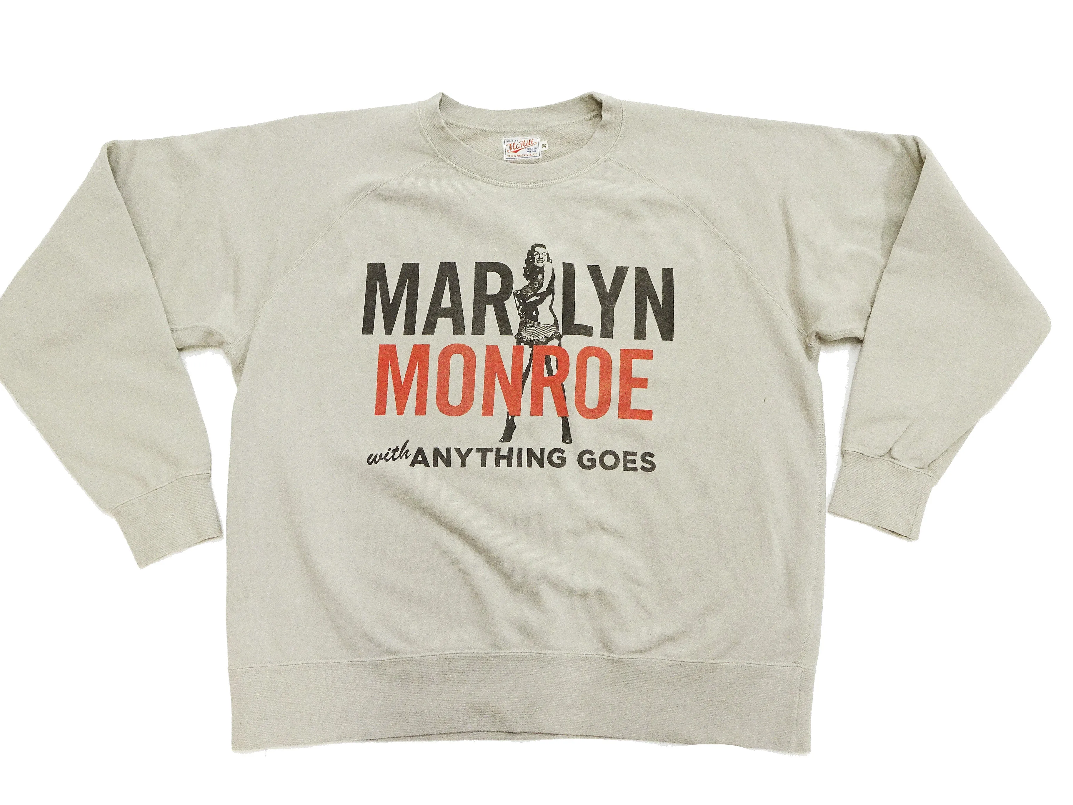 TOYS McCOY French Terry Sweatshirt Men's Marilyn Monroe Anything Goes Graphic Long Sleeve Sweatshirt TMC2358 041 Faded-Sand-Beige