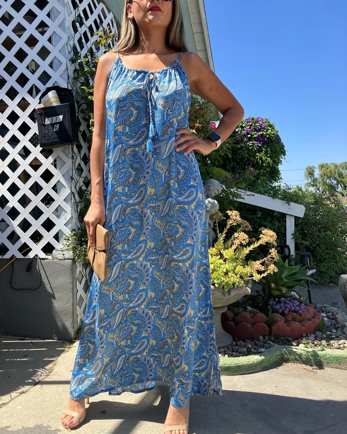 Tropical Blue Print Maxi Dress