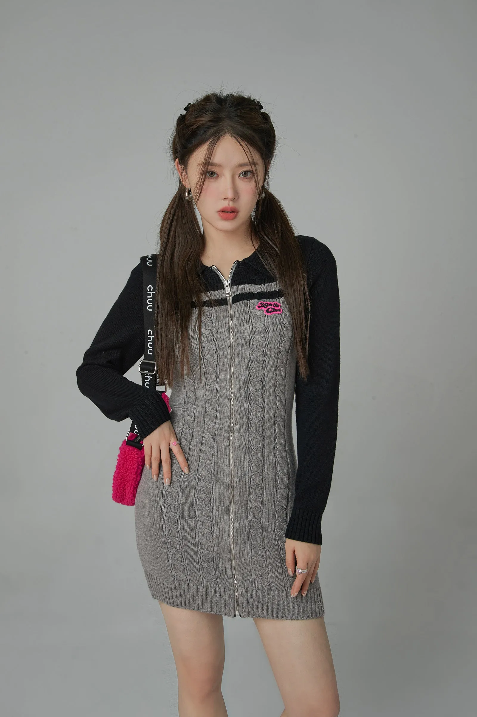 Twilight Zone Zip-Up Knit One Piece Dress