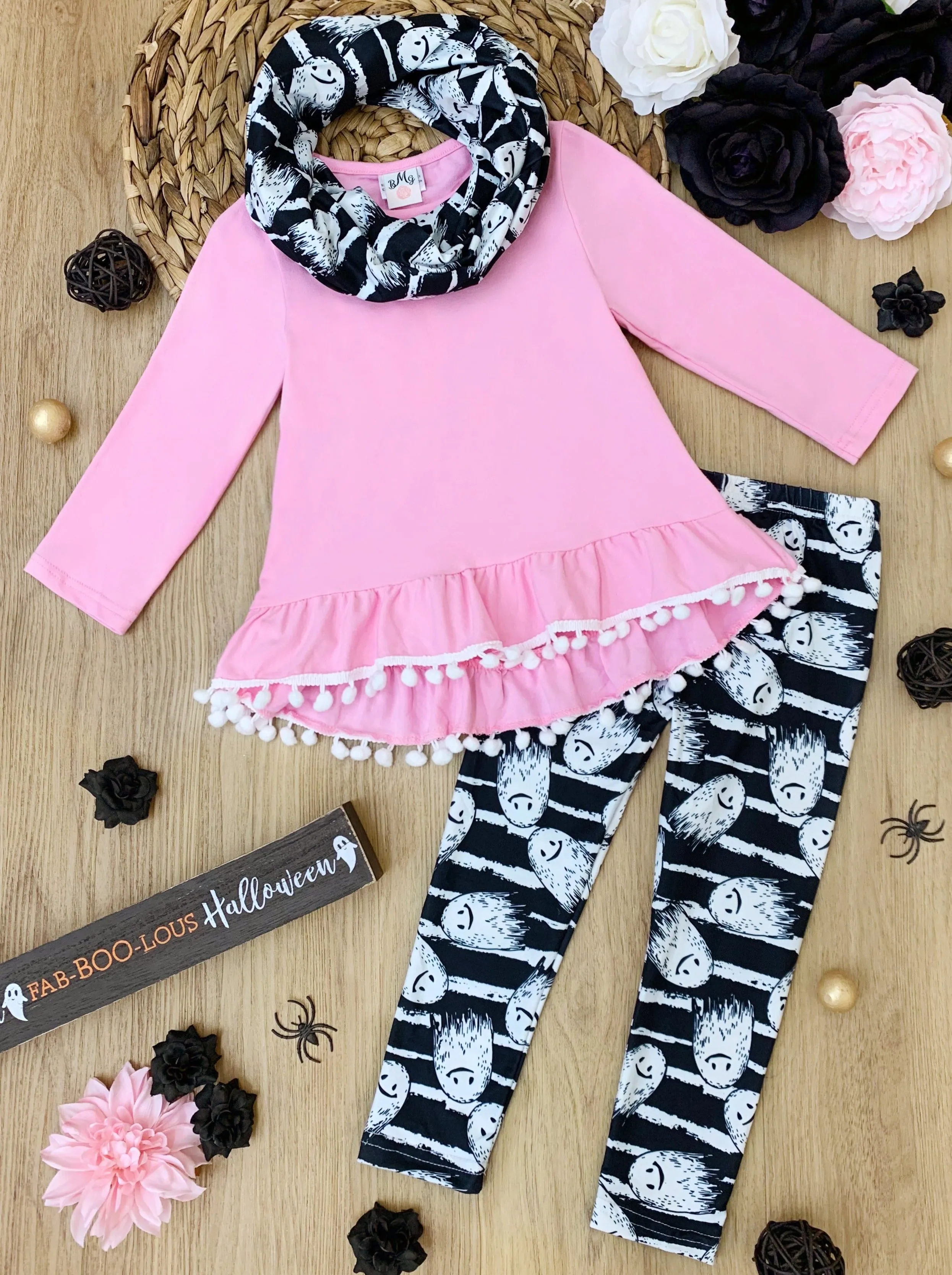 Unspookable Hi-Lo Tunic, Leggings and Scarf Set