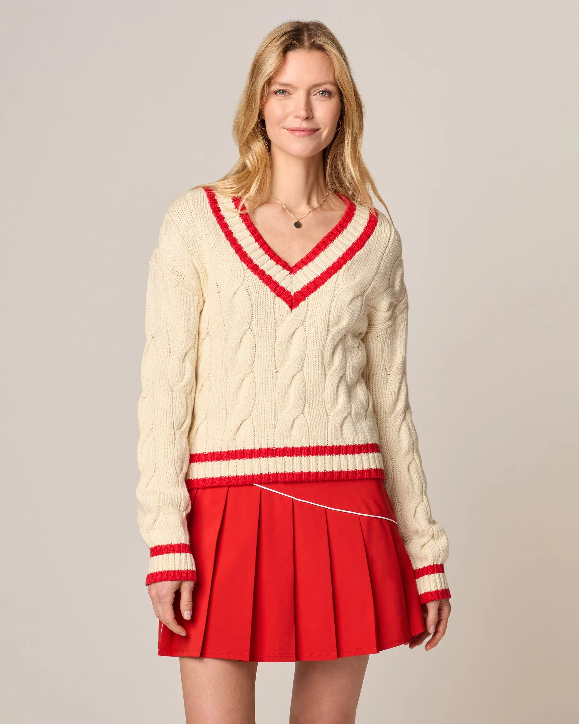 Varsity Cable Knit Cotton Sweater