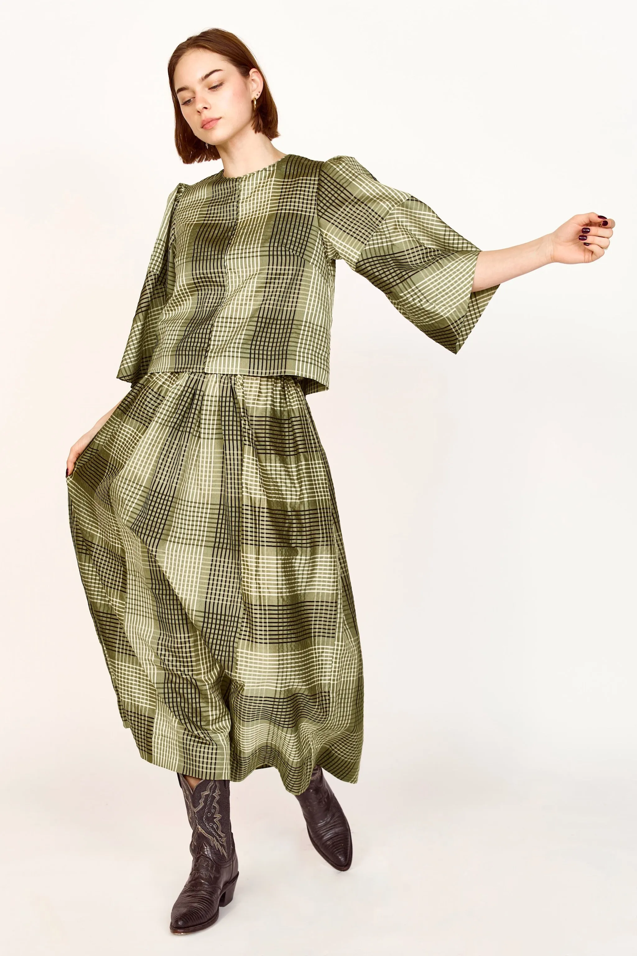 Verona Skirt in Olive Plaid