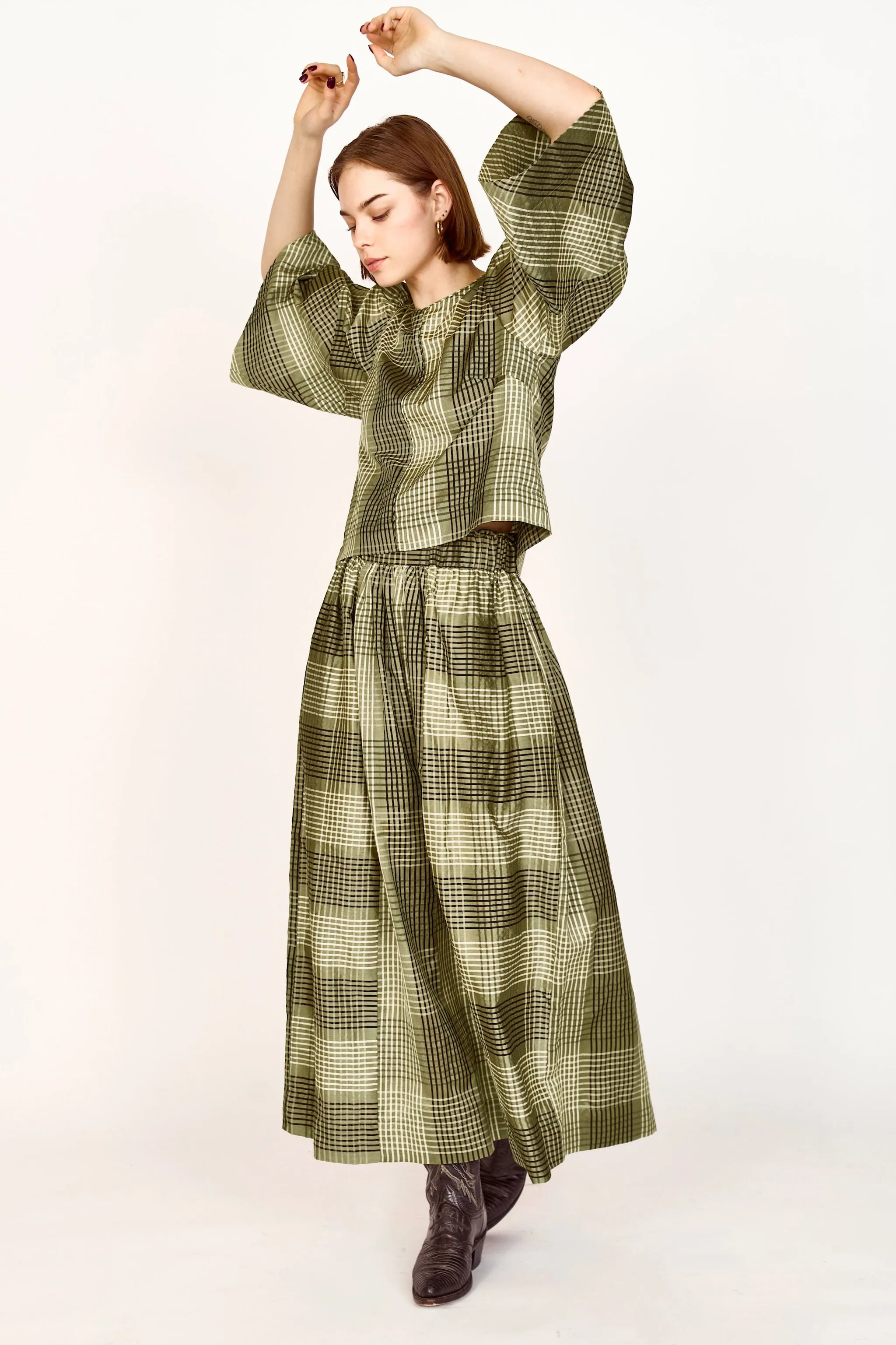 Verona Skirt in Olive Plaid