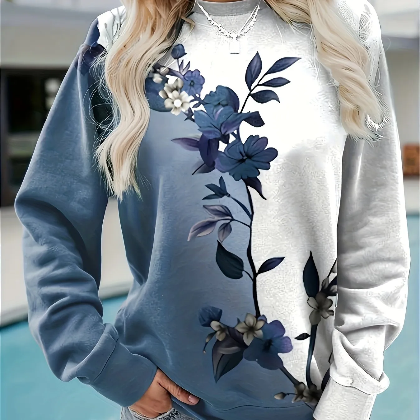 Vibrant Floral Print Long Sleeve Pullover Sweatshirt - Soft, Cozy, and Casual Crew Neck Design for Fall and Winter - Women's Comfortable Clothing for Everyday Wear