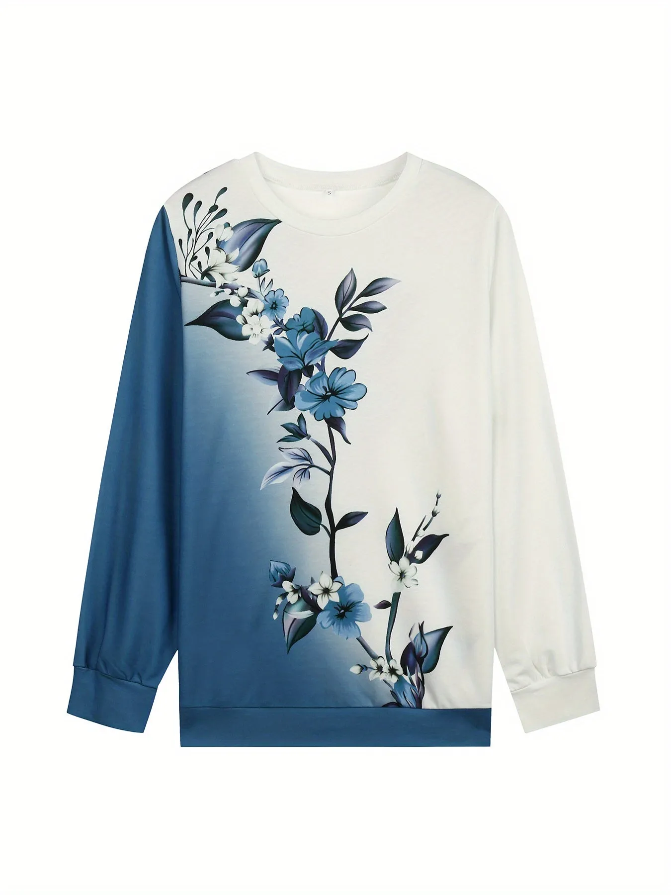 Vibrant Floral Print Long Sleeve Pullover Sweatshirt - Soft, Cozy, and Casual Crew Neck Design for Fall and Winter - Women's Comfortable Clothing for Everyday Wear