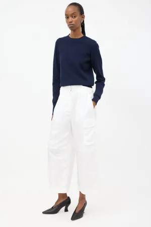 White Nylon Wide Leg Cargo Pants