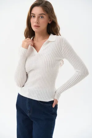 White Polo Collar Long Sleeve