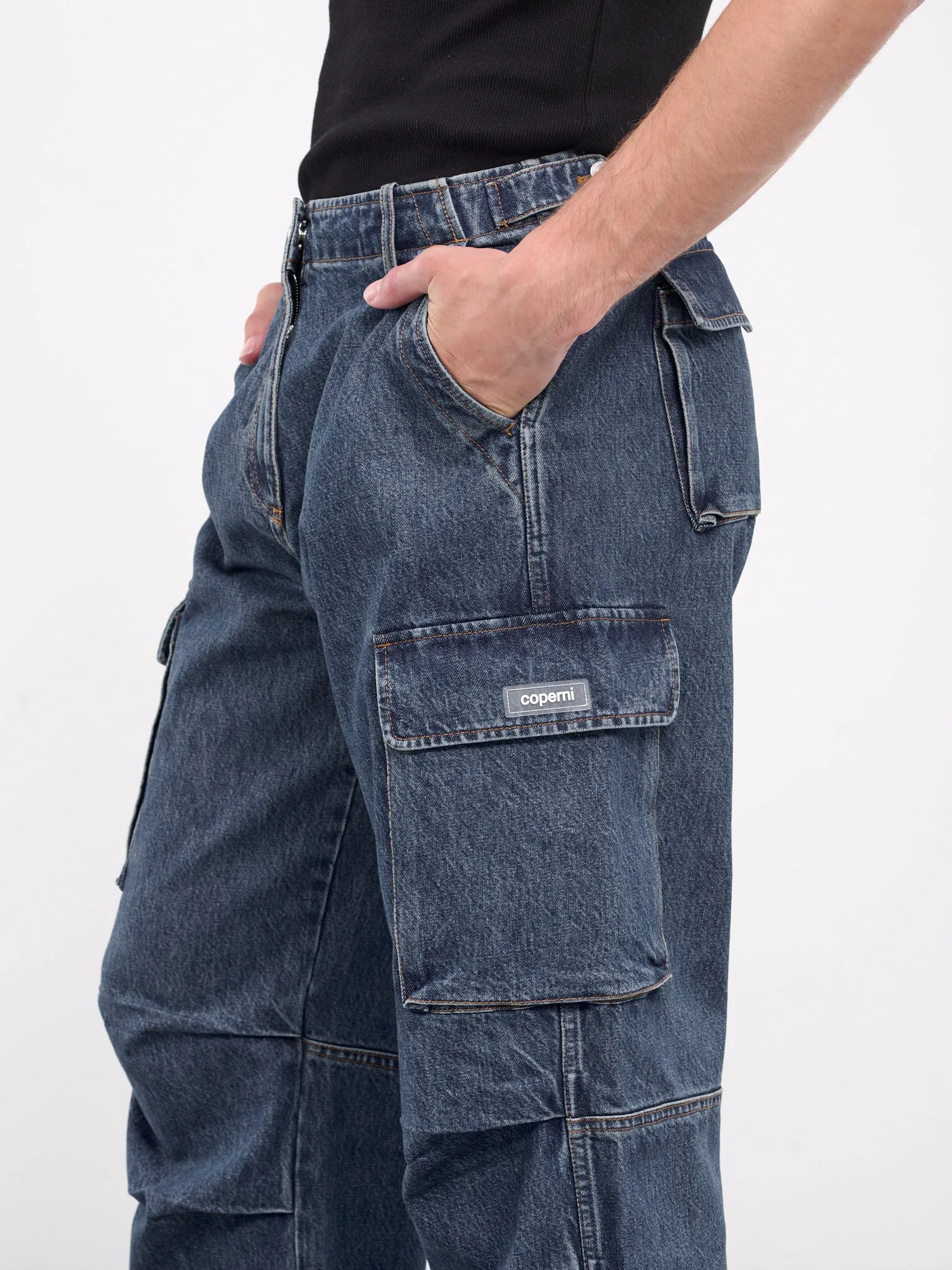 Wide Leg Denim Cargo Pants (COPP40252-BLUE)