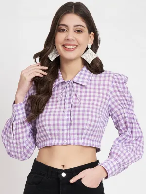 Women Purple Checked Cotton Shirt Style Top