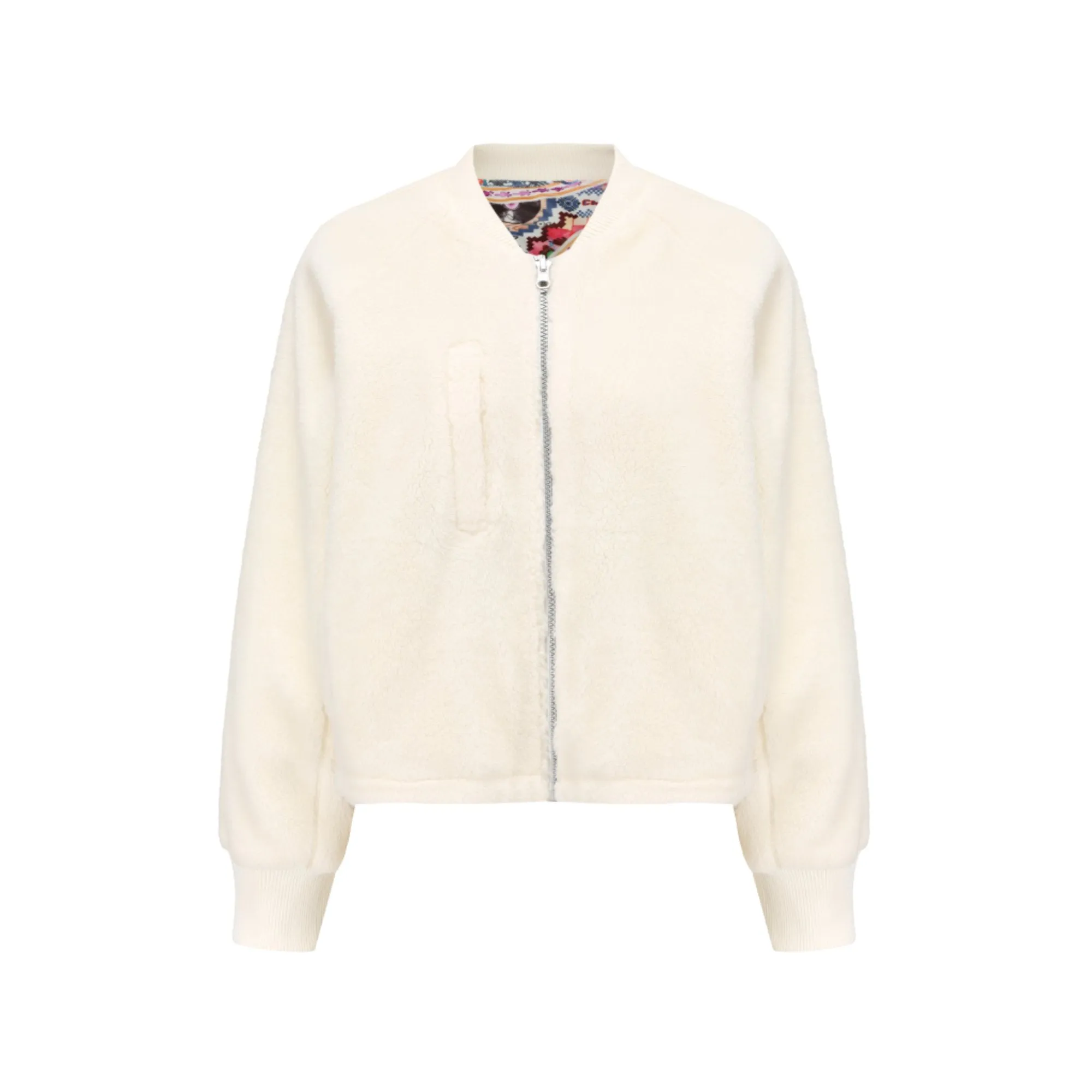 Women Reversible Sherpa Fleece Bomber Jacket - Ivory