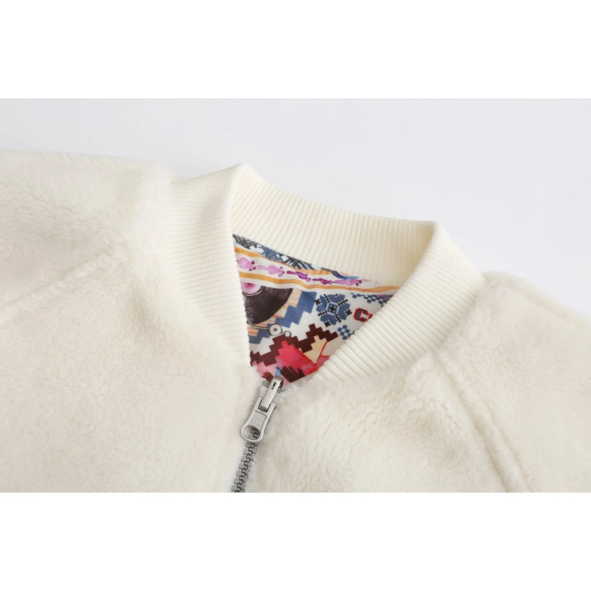 Women Reversible Sherpa Fleece Bomber Jacket - Ivory