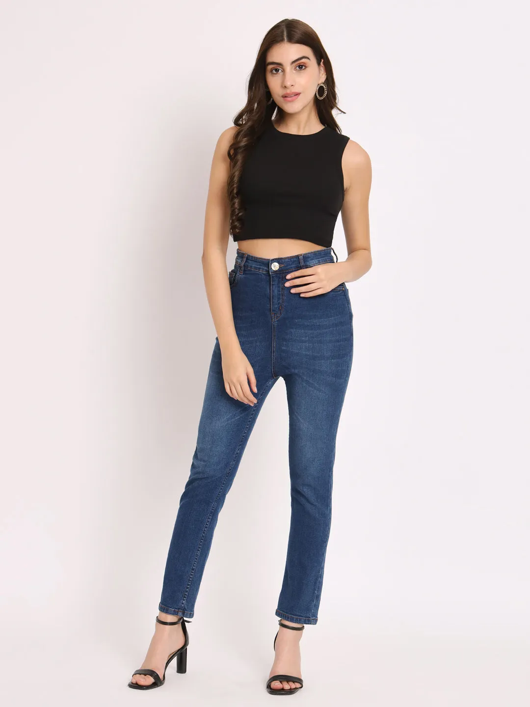 Women's Sleeveless Fitted Black Crop Top