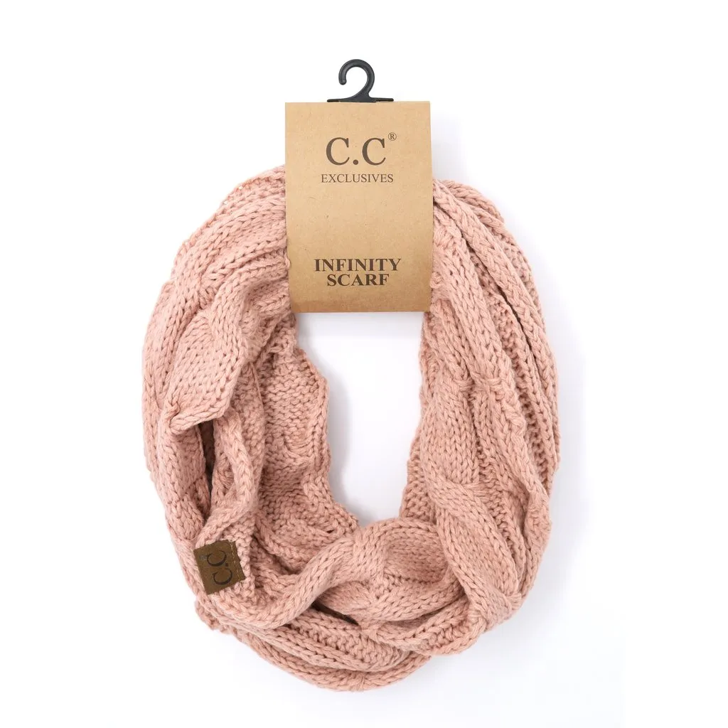 Women's Solid Cable Knit CC Infinity Scarf