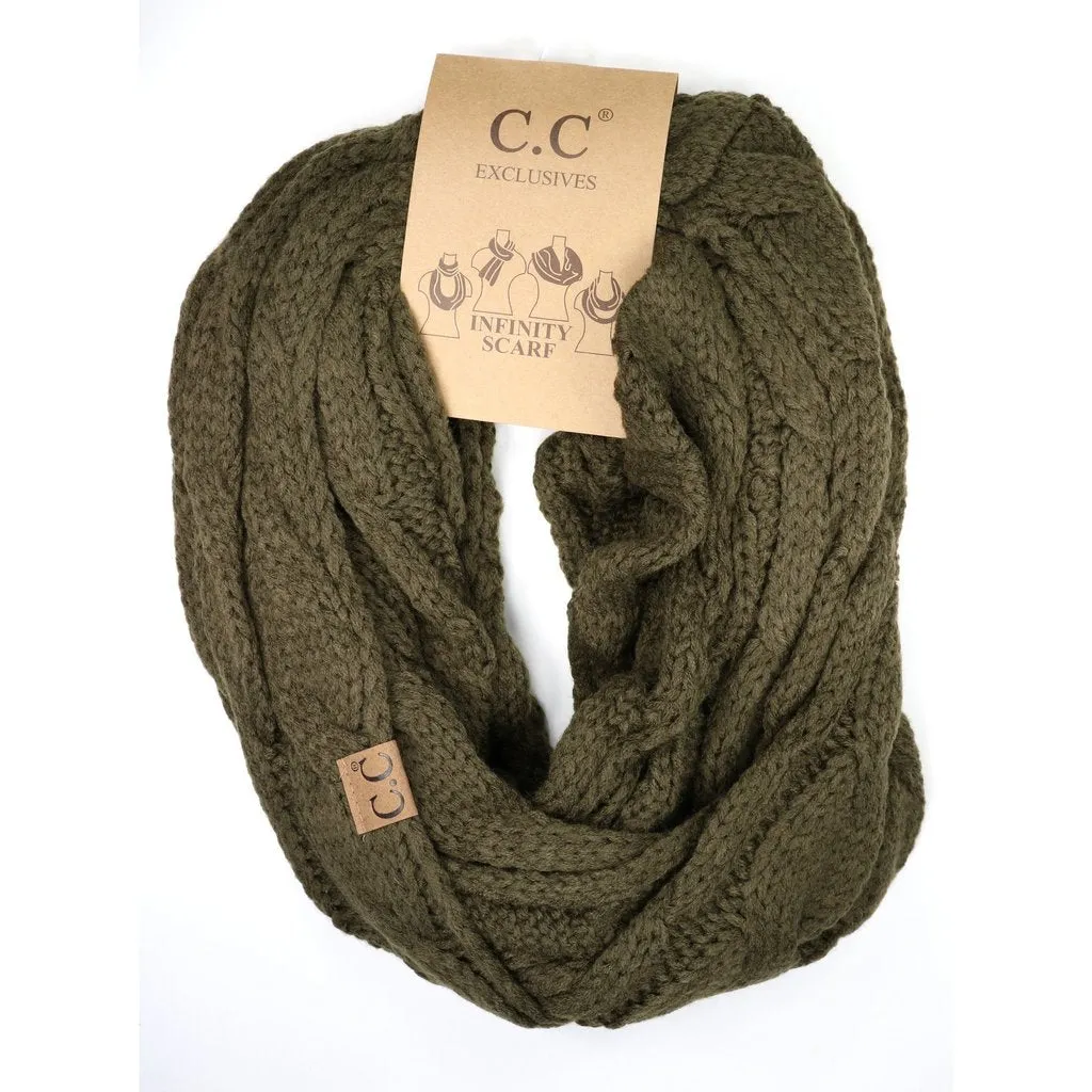 Women's Solid Cable Knit CC Infinity Scarf