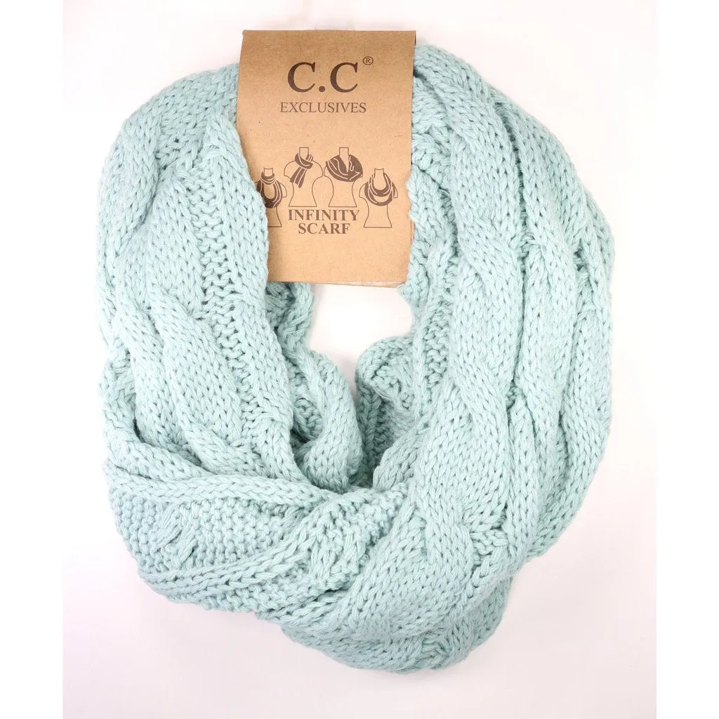 Women's Solid Cable Knit CC Infinity Scarf