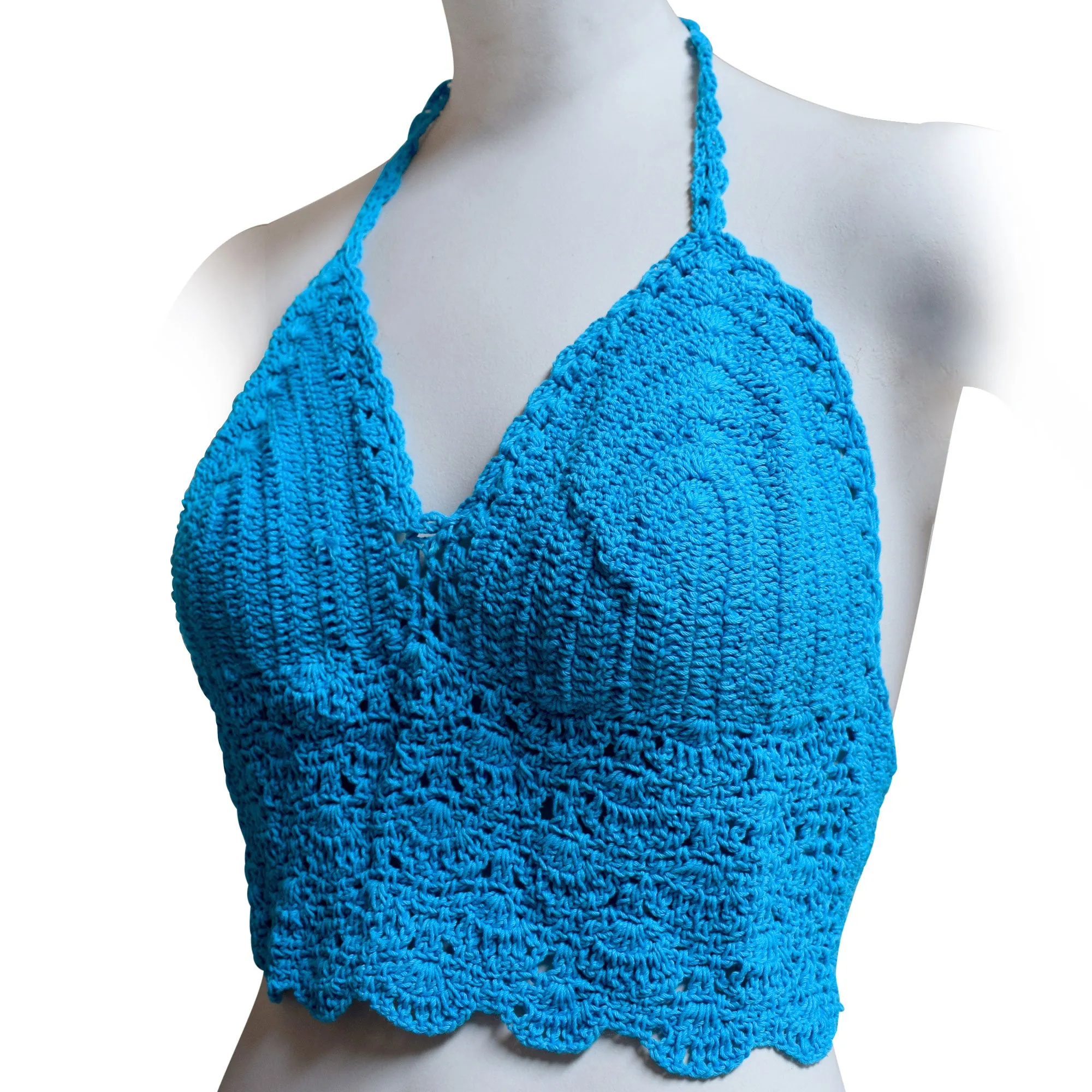 Women's Solid Color Crochet Crop Top, Summer Bikini Bralette Halter Color Top