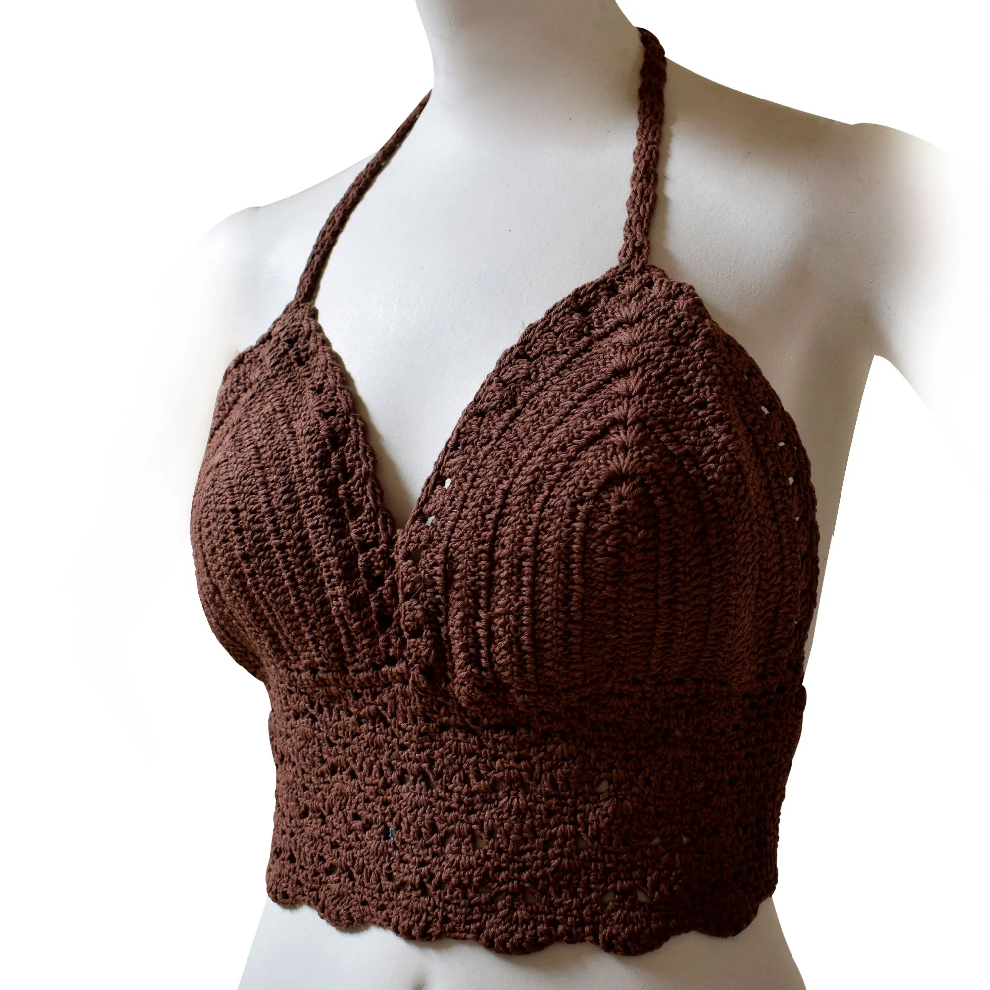 Women's Solid Color Crochet Crop Top, Summer Bikini Bralette Halter Color Top