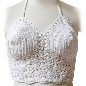 Women's Solid Color Crochet Crop Top, Summer Bikini Bralette Halter Color Top