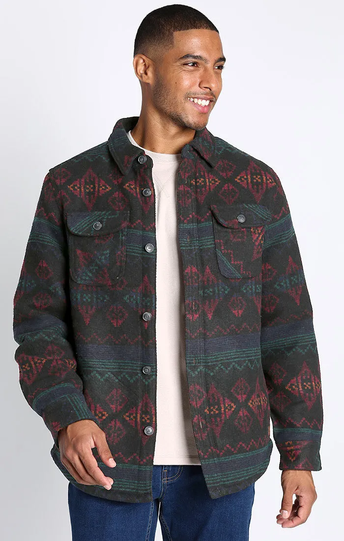 Wool Blend Patterned Shirt Jacket