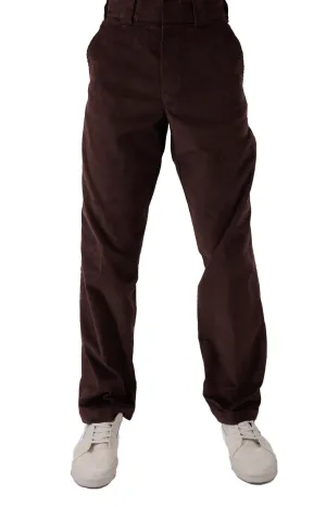 (WPR22CB) Flat Front Corduroy Pants - Chocolate Brown