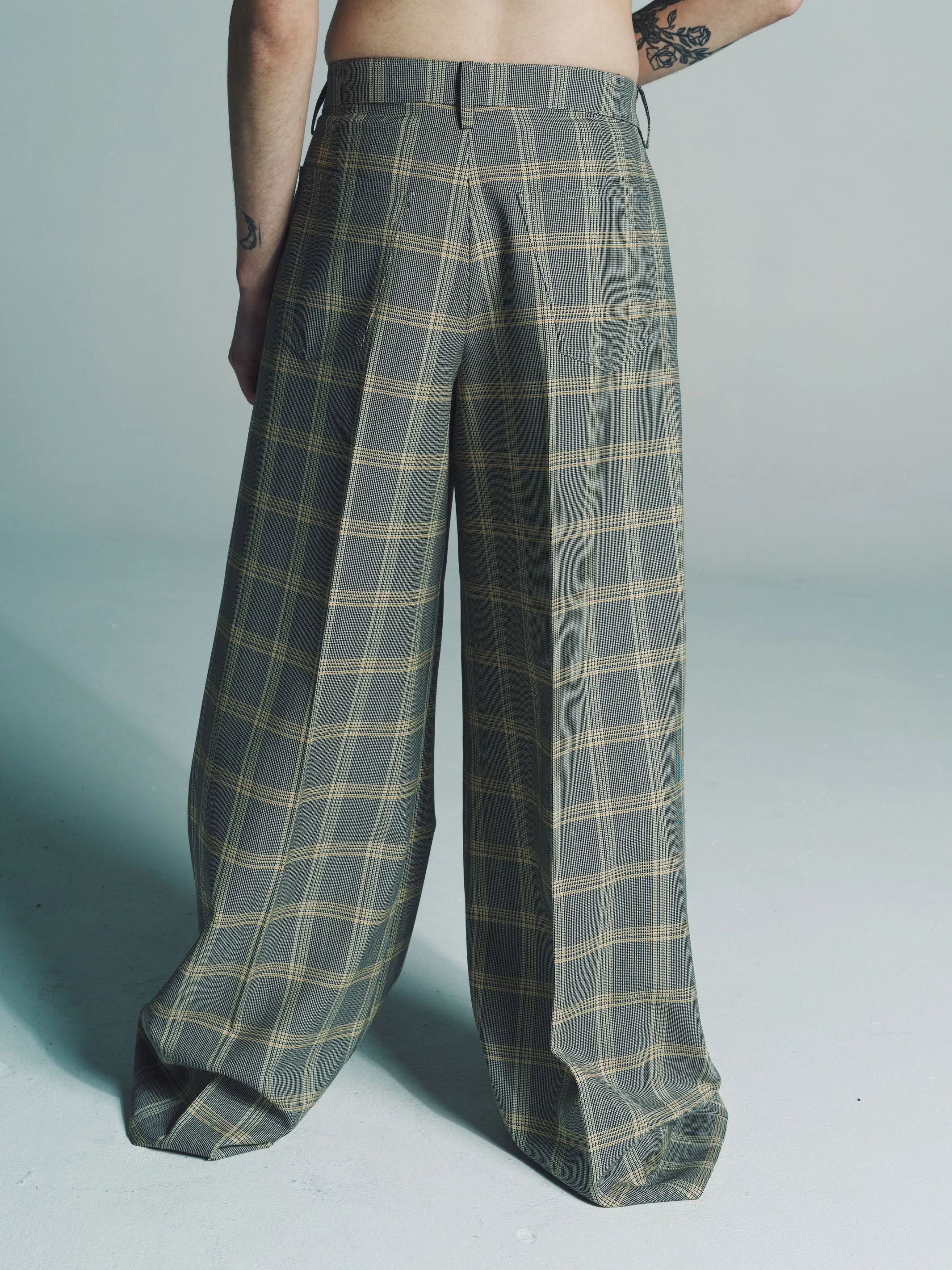 Yellow Checked Tech Wool Chinos